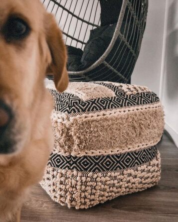 Кремово-білий пуф, 50 x 50 см, бавовна в стилі бохо, ретро декоративні елементи, Канам