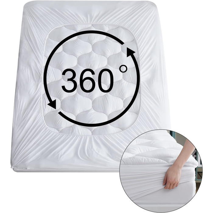 Наматрацник R.SHARE 180x200 см, м&39який топпер 180x200 см, дихаюча обгортка 360, потовщений топпер, можна прати, 3D-сітчастий чохол, сертифікований Oeko-Tex, білий, 180x200 см