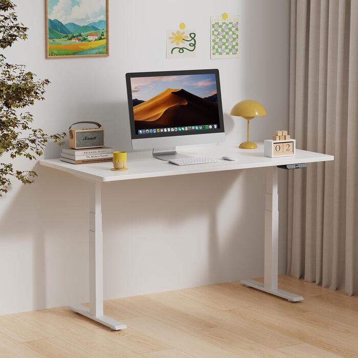 Стіл з регулюванням висоти 140x70 см, цільна стільниця 25 мм, подвійний двигун, 3-рівнева конструкція, інтелектуальне керування з 4 пресетами пам&39яті та 2 USB-портами (білий білий), білий білий 140 см x 70 см
