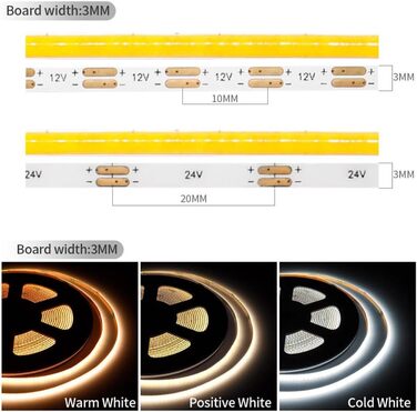 Світлодіодна стрічка Vrabocry COB тепла біла 3000K шириною 3 мм, світлодіодна стрічка DC12V 5м 384 світлодіоди/м, гнучка 1920 світлодіодна стрічка високої яскравості світлодіодна стрічка для спальні кухні своїми руками 12 В теплий білий