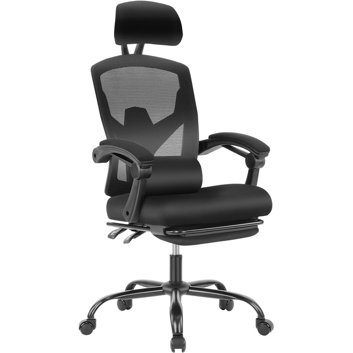 Ергономічне офісне крісло DUMOS, письмове крісло зі зручними підлокітниками, оснащене зручною поперековою опорою та підставкою для ніг, підходить для домашнього використання, C-3509-Чорний, 26 x 39 x 50,75 дюймів