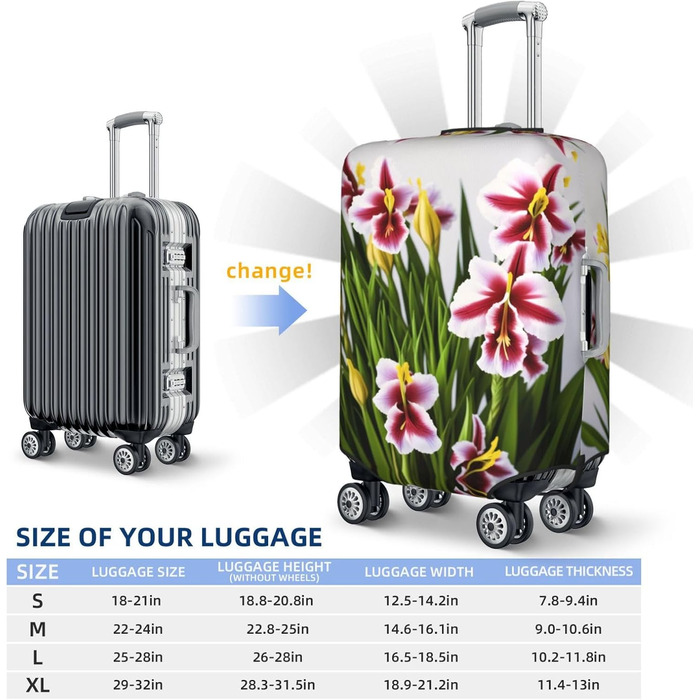 Чохол для валізи Gladiolus, міцний захист, підходить для багажу розміром 45,7 - 81,3 см, Чорний, Великий