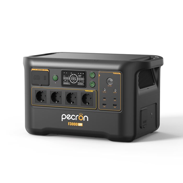 Портативна електростанція pecron F3000LFP 3072 Втгод з розетками змінного струму 3600 Вт, сонячним генератором та акумулятором LiFePO4 - функція швидкої зарядки для домашнього кемпінгу та аварійного джерела живлення