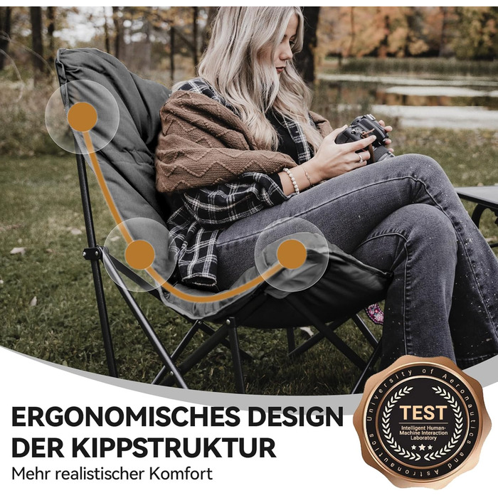 Складаний легкий кемпінговий стілець KingCamp, садовий стілець з високою спинкою, великий м&39який кемпінговий стілець, XXL кемпінговий стілець з сумкою, розслаблюючий стілець для кемпінгу, саду, балкону, пляжу, кемпінговий стілець для активного відпочинк