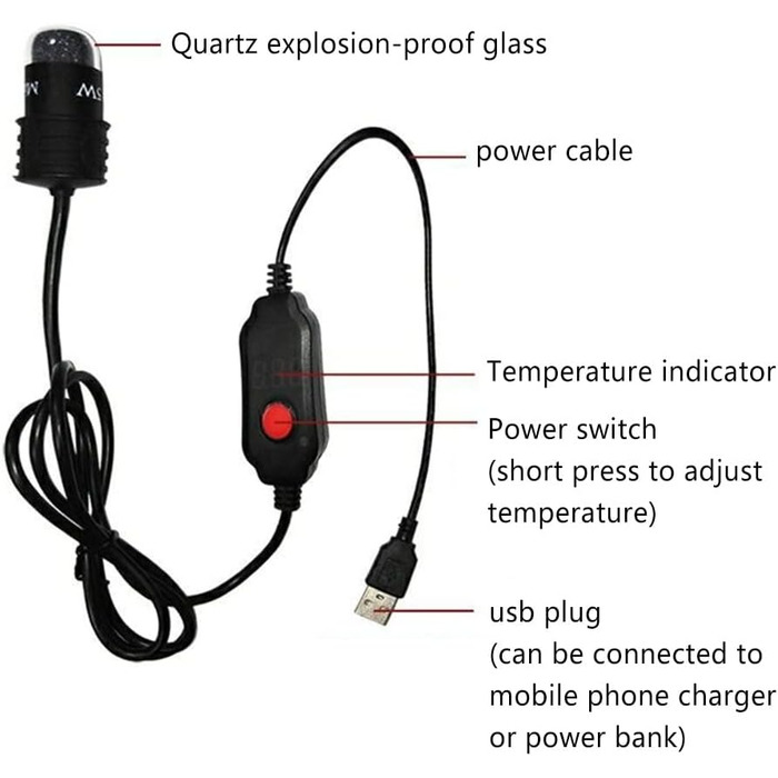 Міні-обігрівач для акваріума DONGKER, 10 Вт 5 В 2 А USB-обігрівач для акваріума, обігрівач для акваріума зі світлодіодним дисплеєм, занурювальний термостат з кварцового скла для акваріума об&39ємом 3 л