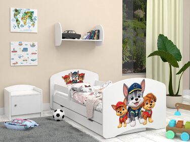 Дитяче ліжко Happy Babies із захистом від падіння для хлопчиків, 160x80 см, для дитячих кімнат з шухлядою, матрац, односпальне ліжко для дітей, біле, синє, з мотивом собаки