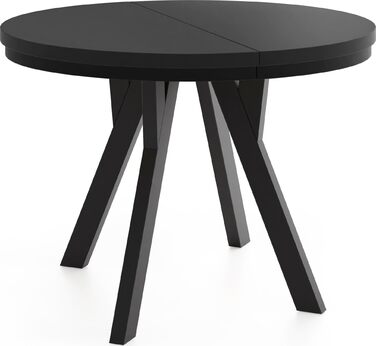 Круглий розкладний обідній стіл у стилі лофт Індустріальний стіл з чорними дерев&39яними ніжками Компактний обідній стіл для вітальні Чорний 90-190 см Чорний 90 / 190 см