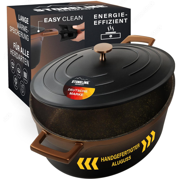 Каструля для запікання з кришкою індукційна 32 см, 6,6 л, лита алюмінієва каструля, покрита частинками справжнього каменю, каструл