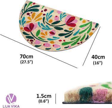 Напівкруглий кокосовий килимок для дверей - Флора - 40x70 см - Килимок для дверей для приміщень та вулиці - Килимок для передніх дверей - Килимок для вулиці - Килимки для дверей - Килимок для дверей з кокосового волокна