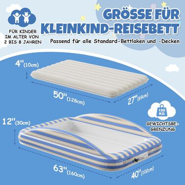 Дорожнє ліжечко/дитяче ліжко з електричним повітряним насосом - Надувне дитяче ліжко з піднятими захисними бортиками, м&39якою флокованою поверхнею, портативне для подорожей, ночівлі та домашнього використання (1 особа)