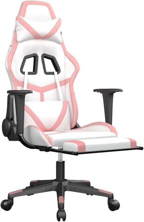 Геймерське крісло з підставкою для ніг, біла та рожева штучна шкіра