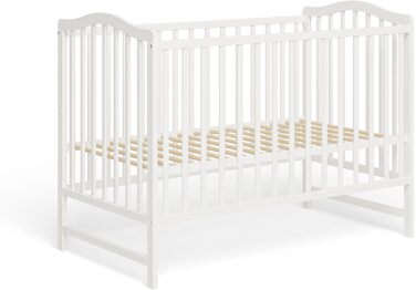 Дитяче ліжко ms factory Paris 120x60 см Дитяче ліжко з регульованою висотою з масиву дерева Ліжечко з безпечним лаком на водній основі Трансформоване дитяче ліжко зі знімними поручнями, біле