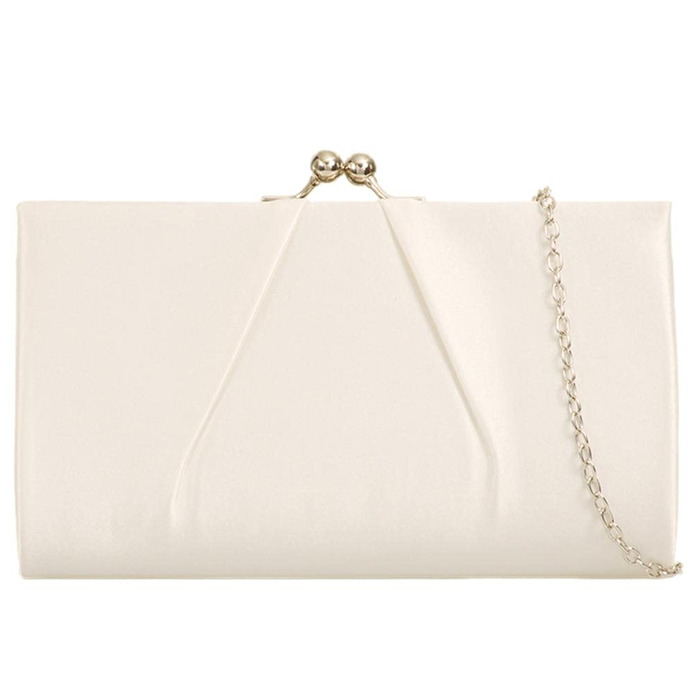 Клатч кремово-бежевий атласний, вечірня сумочка з золотистою застібкою, жіноча сумочка на ланцюжку/ручці, для випускного, весілля, великий розмір