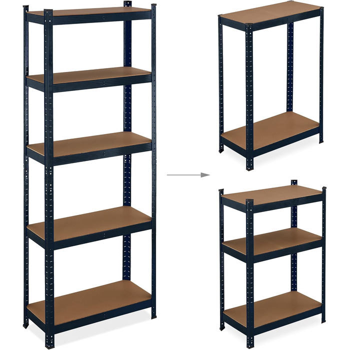 Полиця для зберігання Relaxdays для важких умов експлуатації, 5 ярусів, ВШХ 180x70x30 см, вантажопідйомність 500 кг, сталь, чорна