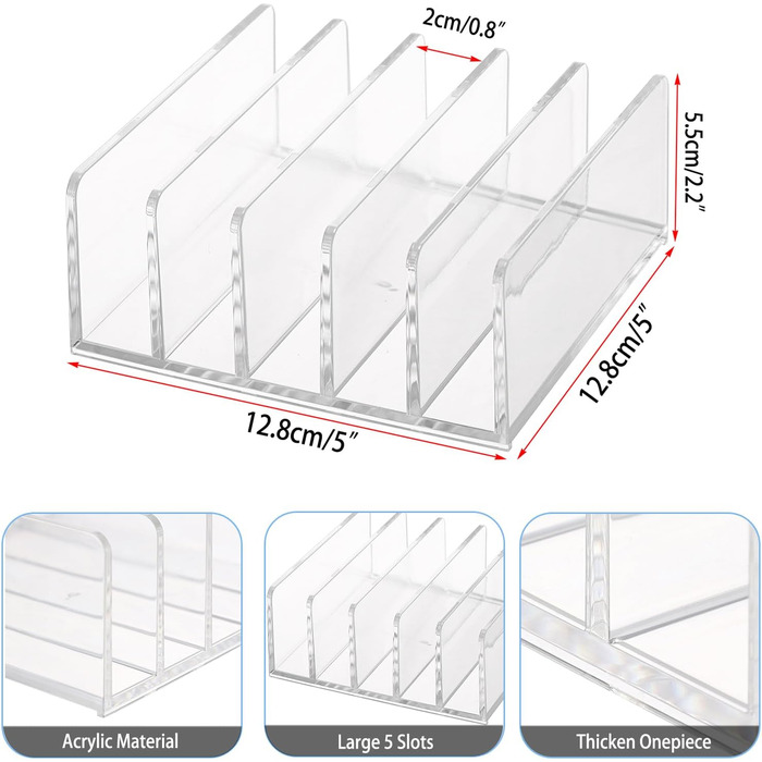 Акриловий затискач для грошей з 5 відділеннями Косметичний органайзер Прозорий настільний органайзер Стелаж для зберігання грошей Тримач для зберігання готівки Гаманець Косметичний блокнот, 2 шт.