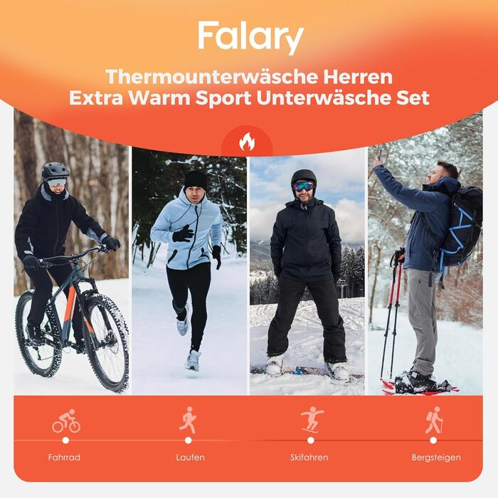 Термобілизна FALARY для чоловіків тепла функціональна білизна та лижна білизна для зими, дихаюча та зручна термобілизна з термоштанами та термомайкою для чоловіків, чорна, XL
