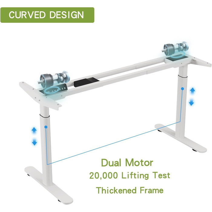 Каркас столу Radlove з подвійним двигуном та регулюванням висоти, регульовані ніжки підставки для столів розміром від 120 до 178 см з 4 функцією пам&39яті (білий циліндричні ніжки)