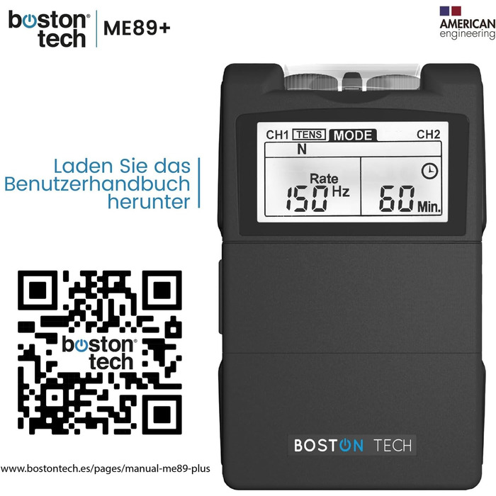 Цифровий електростимулятор м'язів Boston Tech ME-89Plus. 2-х канальний TENS EMS. 7 програмованих режимів. Містить 4 електроди. Швидке та ефективне полегшення болю. Захист від падіння