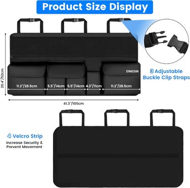 Органайзер для багажника автомобіля, багатофункціональна сумка для зберігання речей з сітчастими кишенями, 9 кишень, чорний, 105x52 см