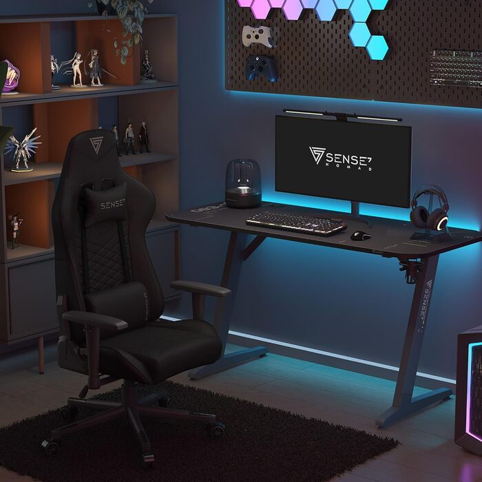 Офісне крісло Gaming Spellcaster, ергономічне крісло для геймерів, підлокітники, цільна сталева рама, регульований кут нахилу, чорний колір, 43-52 x 69,5 x 57 см, 5907783039720, шкіра чорного кольору