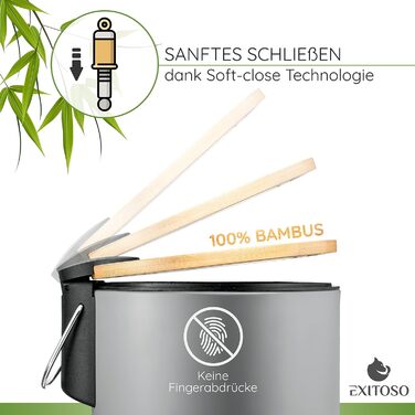 Маленький сміттєвий бак Ванна кімната сіра - Косметичне відро 3 л бамбукове нековзне - педальне відро для сміття Ванна кімната з н