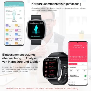 Розумний годинник 2026 для чоловіків та жінок з ЕКГ ВСР / артеріальним тиском / ІМТ / сечовою кислотою / лічильником крові, 1,75-дюймовий HD годинник для здоров&39я з 24-годинним моніторингом серцевого ритму, SpO2, температурою тіла, монітором сну, фітнес