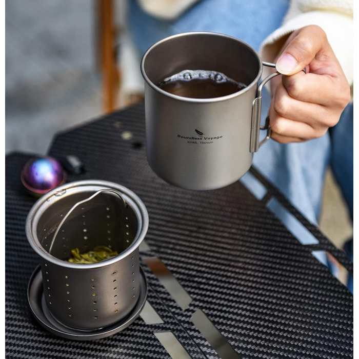 Титанова кружка iBasingo 420 мл з ситечком для чаю та кришкою Легка чашка з фільтром Кемпінг на відкритому повітрі Одношарова чашк