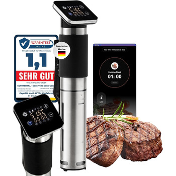 Вудилище для плити Sommertal TS1300 Sous Vide, керування додатком WiFi WLAN, точне налаштування температури плити від 0C до 90C, водонепроникний IPX7, таймер, розумний дім, 1300 Вт, протестовано TV GS