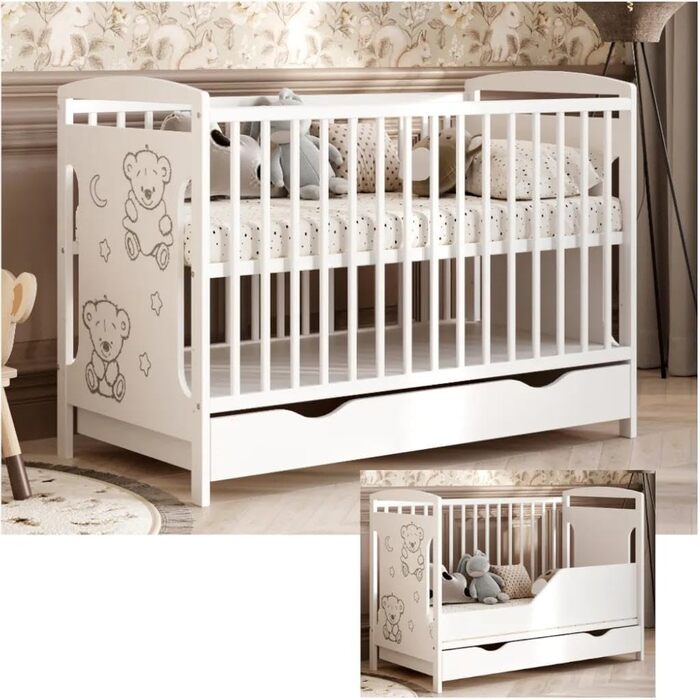 Дитяче ліжко універсальне Тед 60x120 см, включаючи шухляду та комплект для переобладнання