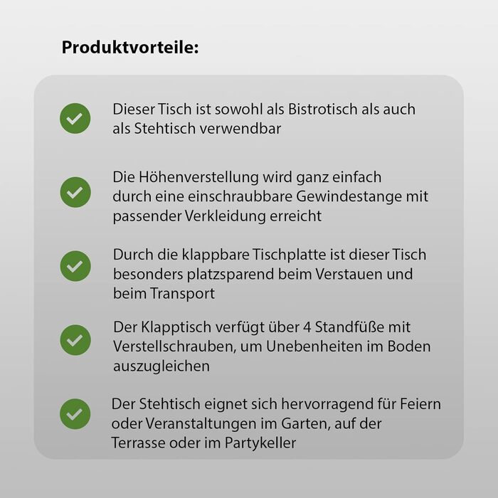 Складаний стоячий стіл 2-в-1, бістро-стіл, стіл для вечірки, регульована висота 70 см / 115 см, алюміній, круглий Ø 60 см, вуличний барний стіл, пивний стіл, садова вечірка