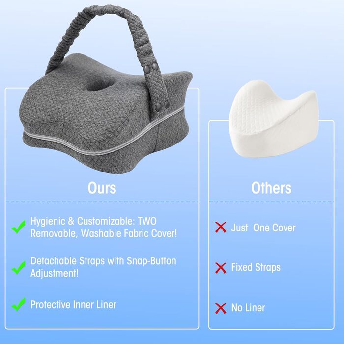 Подушка для колін для тих, хто спить на боці, та при болях при ішіасі, два чохли, які можна прати в пральній машині, та захисна внутрішня підкладка, подушка для колін з піни з пам&39яттю форми зі знімним та регульованим підтримуючим ремінцем, лише ОДНА по