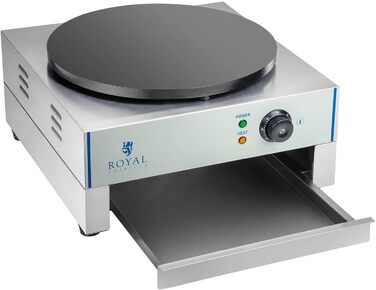 Млинниця Royal Catering RCEC-3000-E (Ø 40 см, 3 000 Вт, чавун з емальованим покриттям, нержавіюча сталь, висувний лоток розподільник тіста)