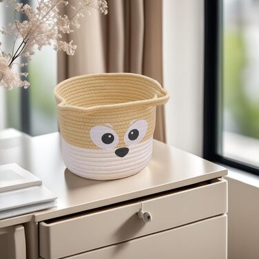 Плетений круглий кошик для зберігання GYASVWU, маленький декоративний кошик з ручкою, плетений кошик-полиця, в&39язаний кошик білий, органайзер для кошиків, кошики для полиці/зберігання іграшок для собак/дітей/подарунків (білий бежевий)