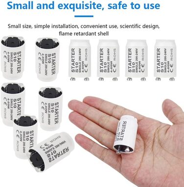 Стартер для люмінесцентних ламп S10 starter longlife 4-80 Вт 200-240V Стартер для люмінесцентних ламп індивідуальне перемикання люмінесцентних ламп, 12 шт.