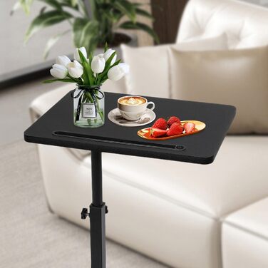 С-подібний приставний столик Simcat, поворотний на 360 градусів, регульований по висоті, підлокітник для дивана, приставний столик для перекусів біля ліжка або крісла з відсіком для мобільного телефону/планшета (чорний)