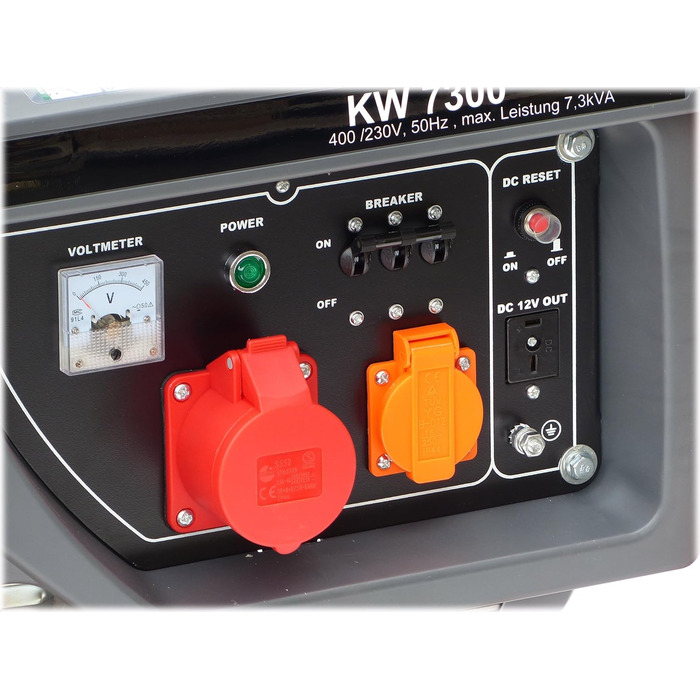 Бензиновий генератор KnappWulf, аварійний генератор, KW7300, 3-фазний, максимальна потужність 6,3 кВт при 400 В, 2,1 кВт при 230 В, з паливним баком 25 л, 230 В, 400 В, 12 В, захист від низького рівня оливи, автоматичний регулятор напруги (AVR), вкл. комп