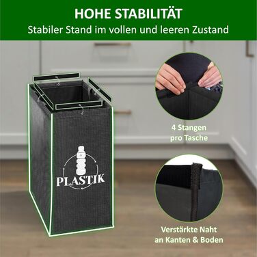 Система розділення відходів 3-сторонній пластик, скло, папір Стабільна підставка 4 x стабілізатори Ідеально підходить для розділен