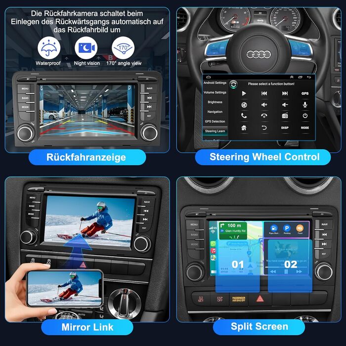 Автомагнітола 232 ГБ для Audi A3 S3 RS3 2003-2012 з бездротовим Carplay та Android Auto, Android 13 7-дюймовий IPS-навігатор з GPS-навігацією, голосовим керуванням SWC, камерою заднього виду, Bluetooth 5.2, система Hands-Free, WiFi