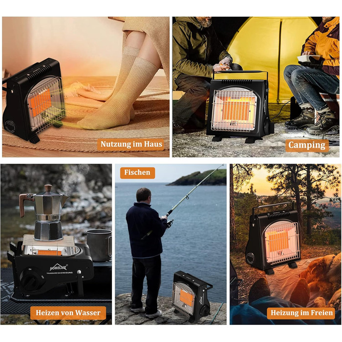 Газовий обігрівач HOMELUX потужністю 1,7 кВт для використання на вулиці, газовий обігрівач для кемпінгу, обігрівач без електрики, газовий обігрівач для патіо, кемпінговий обігрівач, радіаційний обігрівач