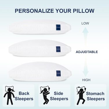Подушка ACCURATEX Hybrid Crushed Memory Foam 40x80 см, 2 шт., подушки з наповнювачем з мікрофібри та знімним чохлом, регульована по висоті подушка для сну на боці, спині та животі, можна прати, біла, 4080 см