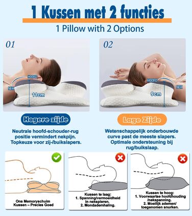 Подушка для шиї IDEA, ергономічна ортопедична подушка з піни з ефектом пам&39яті, переможець тесту на зняття болю в шиї, подушка для підтримки шиї, дорожня подушка, подушка для шиї для дорослих