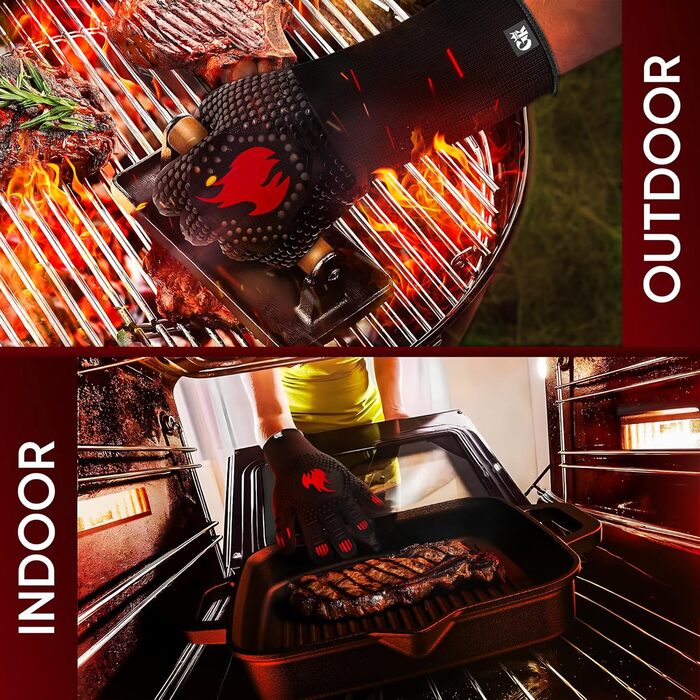 Рукавички для барбекю GUSSKNIG термостійкі до 800 градусів (L) - вогнетривкі рукавички з араміду - рукавички для барбекю для приго