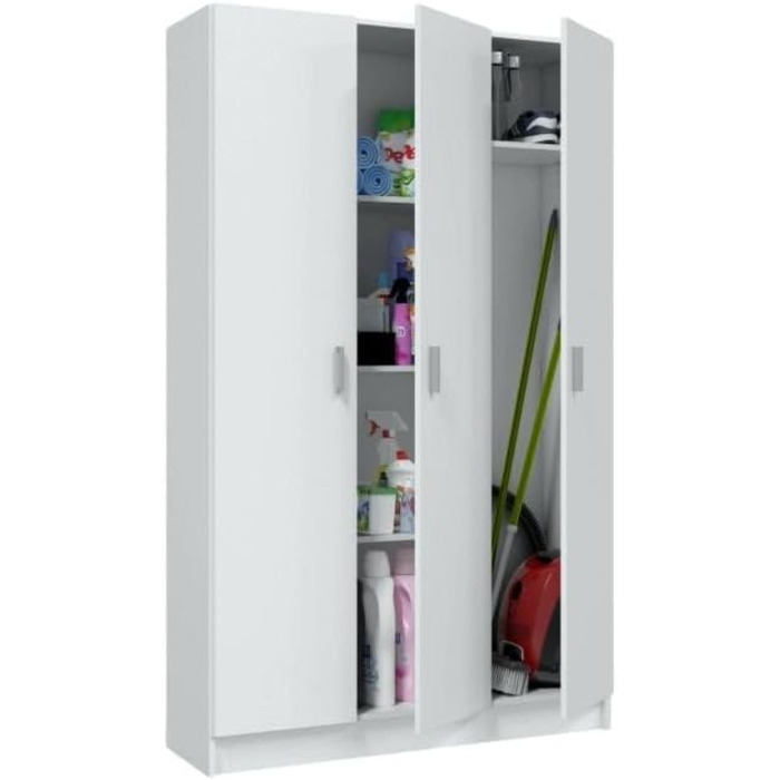 Велика багатофункціональна шафа Beaumont, додаткова шафа з 3 дверцятами, полиця для взуття з полицями, шафа для віників, 109 x 37 x 180 см, білий колір, 3 дверцята 4 полиці