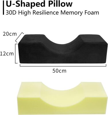 Подушка для вій Deciniee U-подібна Ергономічна подушка для шиї Подушка для вій - Фланелева подушка для нарощування вій для салону краси Home Black