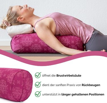 Больстер для йоги Бодхі Ø 22 см Колекція Махараджа Больстер для йоги зі 100 бавовни Ролик для йоги з волокнами капок Подушка для відновлювальної та Інь-йоги з листям Бодхі / темно-зелений