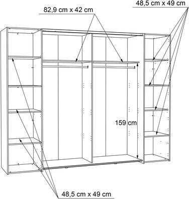 Шафа Forte Narago 270, шафа з розсувними дверима та дверцятами на петлях, дерев&39яний декор Artisan Oak у поєднанні з сірим кольором, 270,3 см завширшки x 210,5 см заввишки x 61,2 см завглибшки. Імітація дуба Artisan та темного бетону 270 x 210. Без дзер