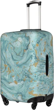 Чохол для валізи Азурит, блакитно-зелений з золотистим малюнком Олійний мармур, еластичний, миючий, захист від подряпин, для дітей та дорослих (45,753,3 см)