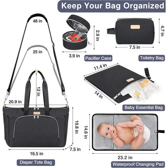 Пеленальна сумка для немовлят - велика сумка для мами з портативним пеленальним килимком, сумка для манекена, лікарняна сумка, дор