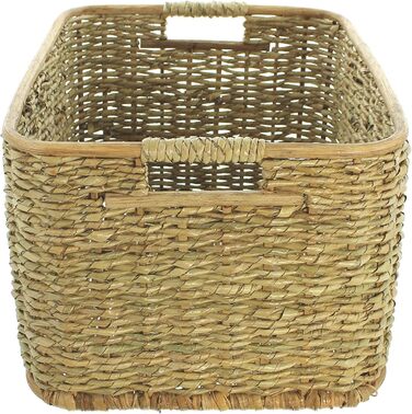 Кошик для зберігання з ротанга та очеретяної соломи, великий, 46x36x28 см, кошик для шафи, кошик для полиці, кошик для білизни