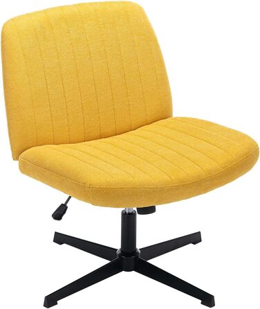 Широке офісне крісло COLAMY, м&39яке офісне крісло без підлокітників, поворотне крісло для домашнього офісу, функція гойдання 115, ергономічне комп&39ютерне крісло для домашнього офісу, макіяжу, ігор (хрестова основа, жовтий)
